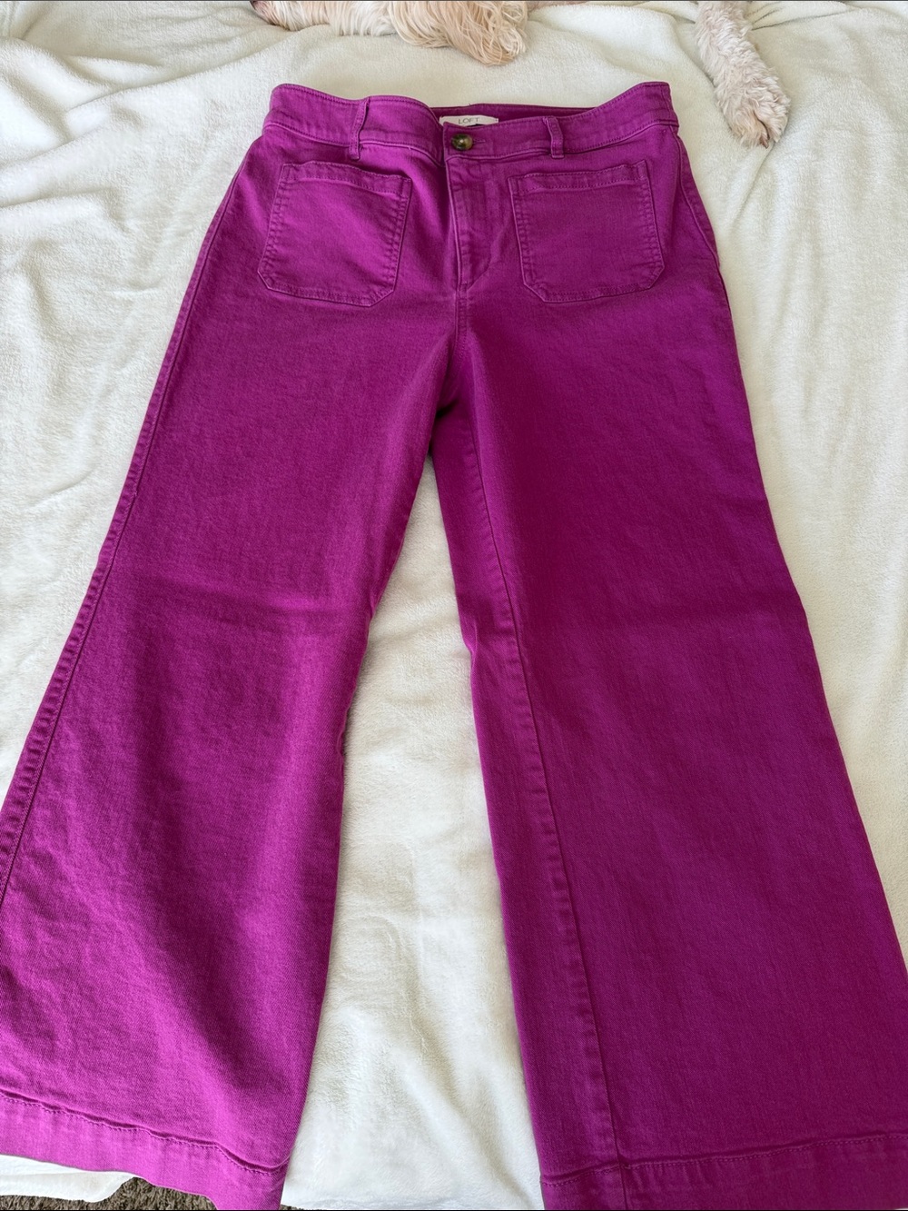LOFT Palmer 12P Wide-Leg High-Rise Jeans in Vibrant Magenta w/Matching Tank Top